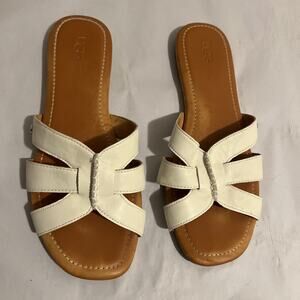 UGG Women’s Leather Teague Flat Sandal Size 9.5 White S/N 1120039 EUC